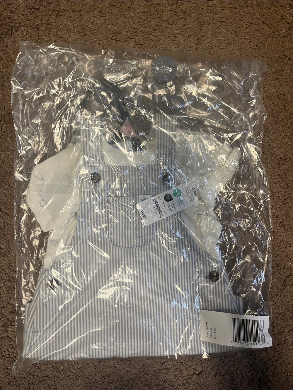 Carter's Blue & White Striped Overalls with White Short Sleeve Tee